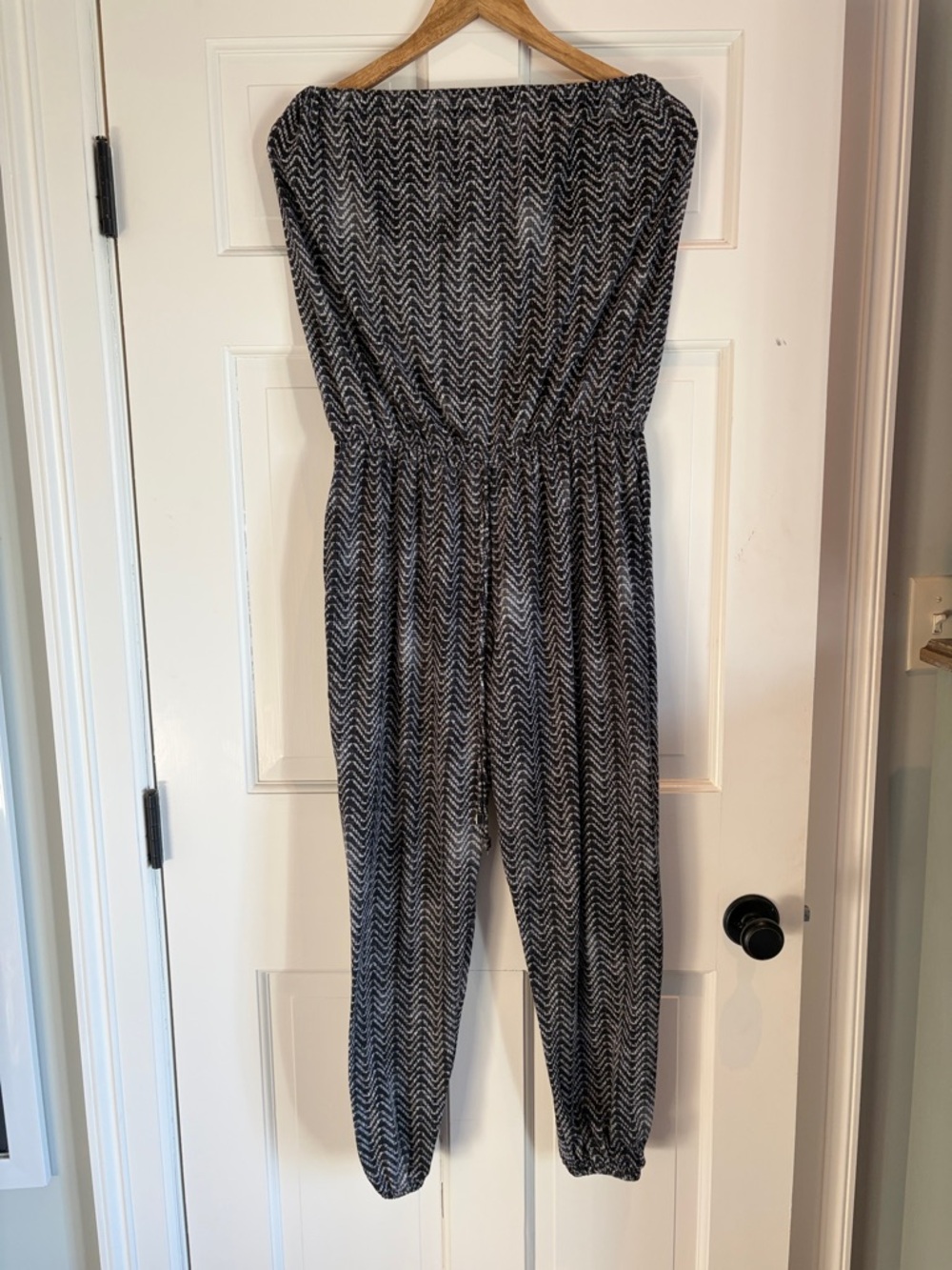 Anthropologie Strapless Chevron Jumpsuit - Black & White